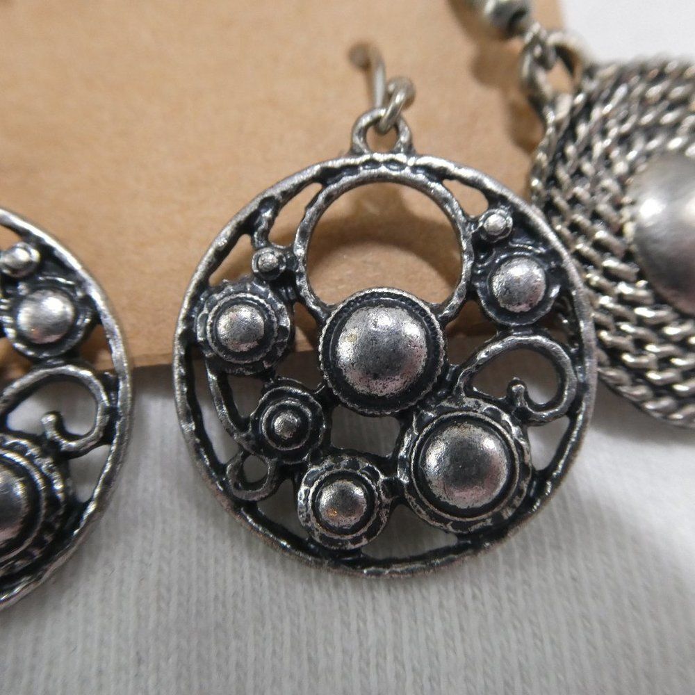 Silver Tone Boho Dangle Round Fishhook Earrings - image 4
